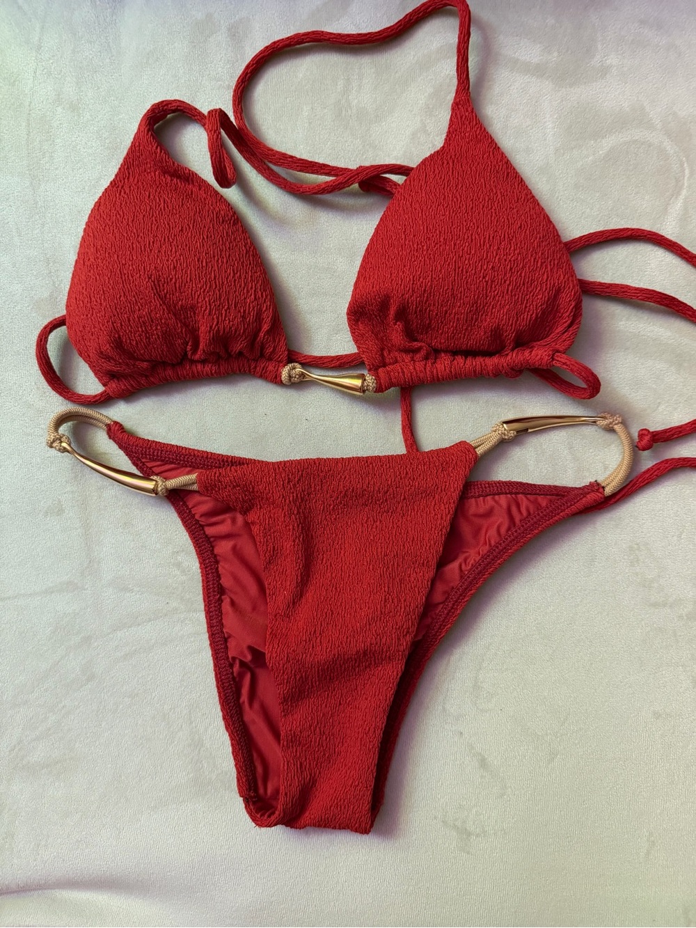 Red Textured Ring-Accent 2 Piece Swimsuit - Women's Swim almost new